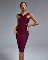 Metal Ornamental Buckle Midi Bandage Dress